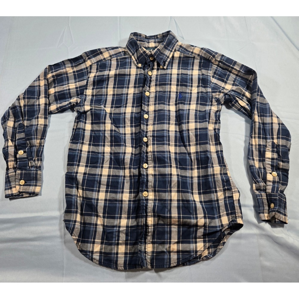 Ralph Lauren Kids Blue White Plaid Button Down Shirt Size S 8 323166506
